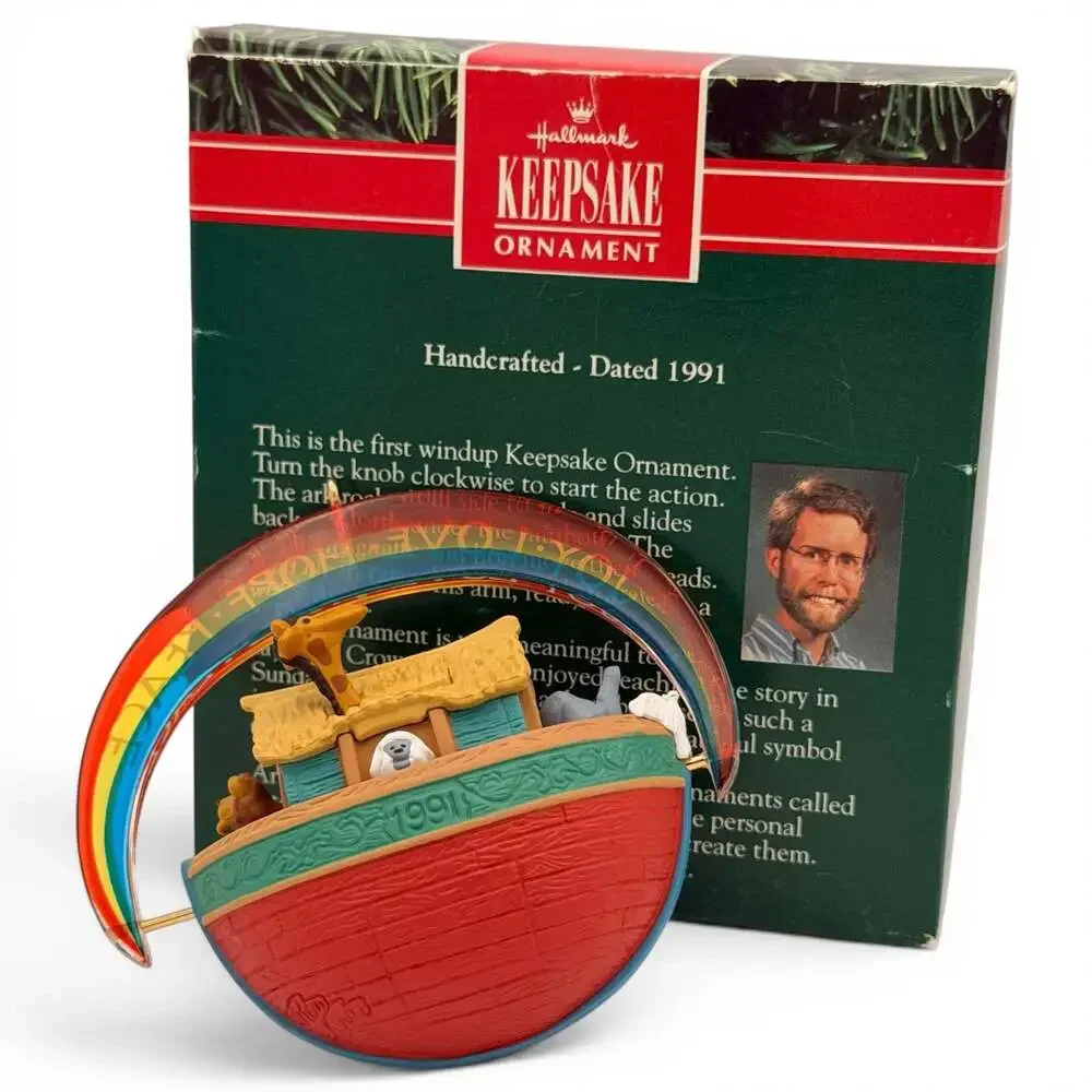 1991 Hallmark Keepsake Ornament Noah's Ark Windup Motion Rainbow